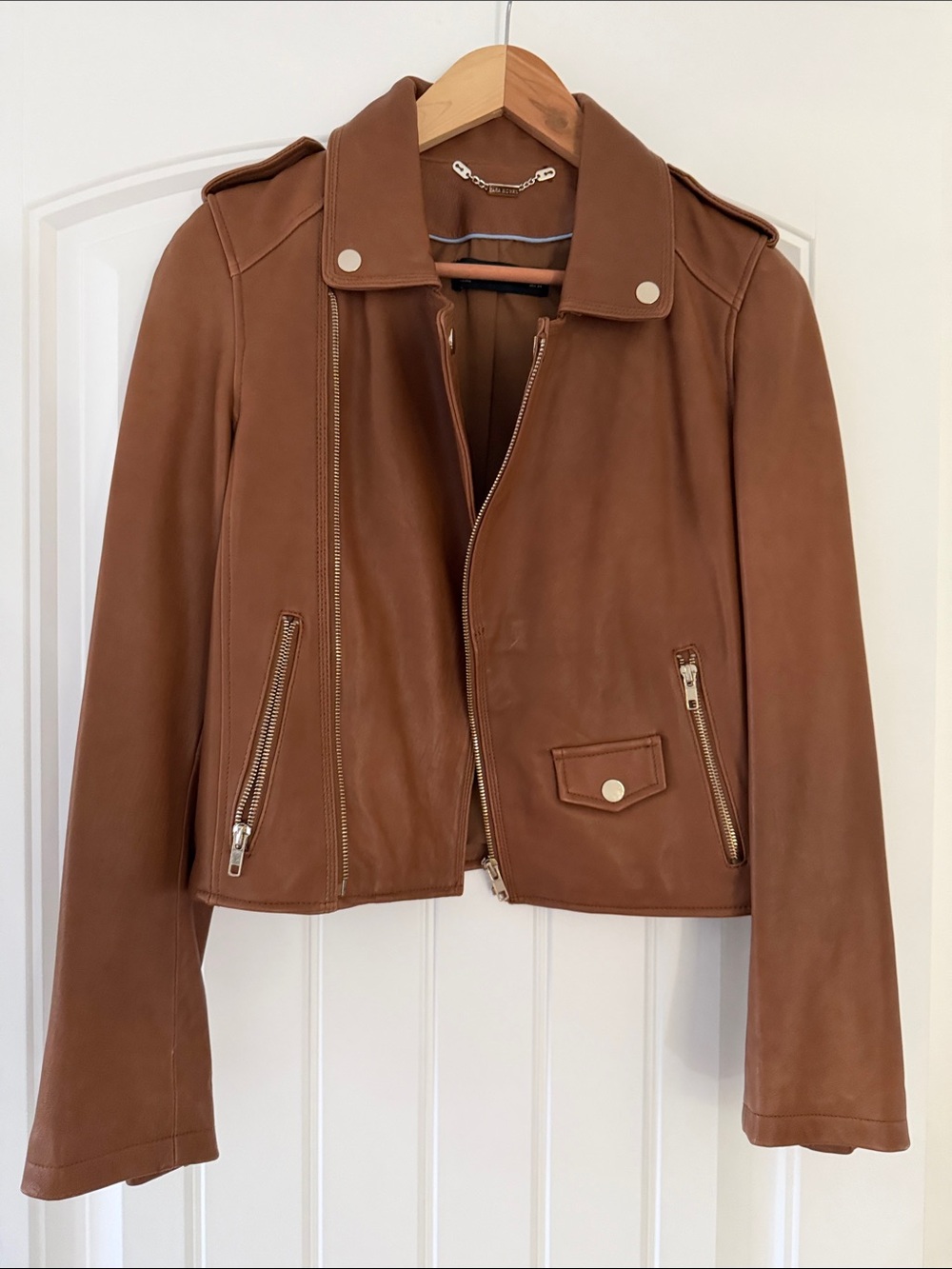 Zara Cognac Leather Moto Jacket
